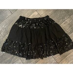 Vintage Jackelen Black Sequin Skirt A Line Layered Dance Costume